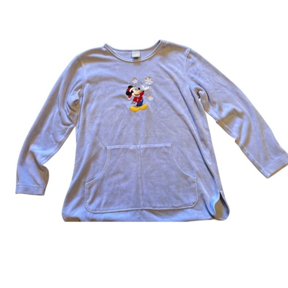 Disney Mickey‎ Mouse Top Long Sleeve Blue Velour Embroidered Snowflakes Size S